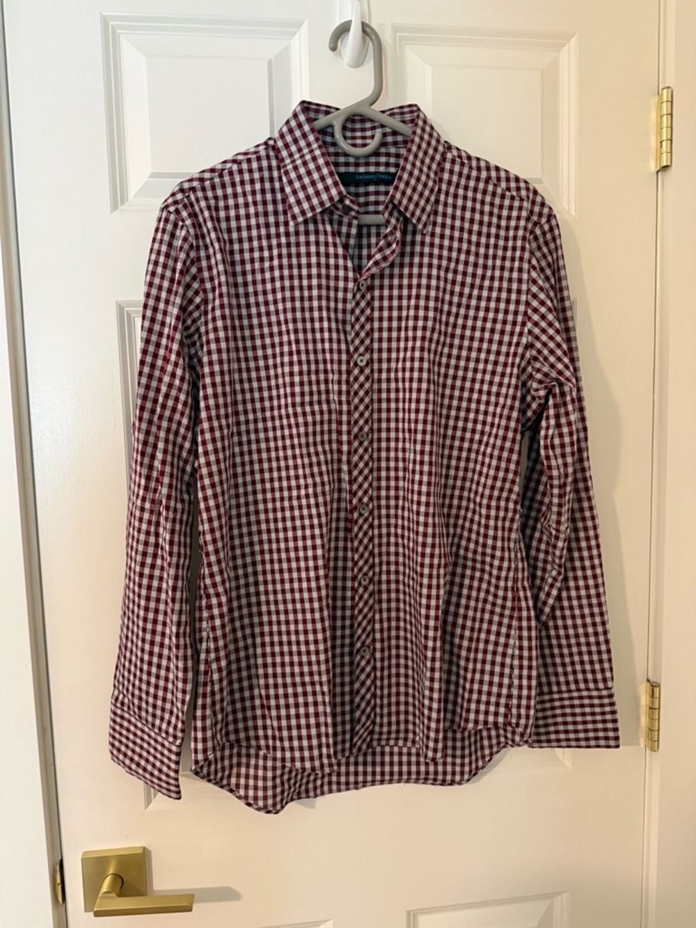 Zachary Prell Burgundy and White Gingham Button-Up Shirt